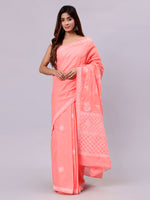 Load image into Gallery viewer, Seva Chikan Hand Embroidered Peach Terivoil Cotton Lucknowi Chikankari Saree- SCL6053
