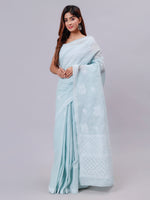 Load image into Gallery viewer, Seva Chikan Hand Embroidered Grey Terivoil Cotton Lucknowi Chikankari Saree- SCL6059