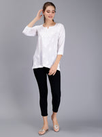 Load image into Gallery viewer, Seva Chikan Hand Embroidered White Cotton Lucknowi Chikankari Top SCL9101