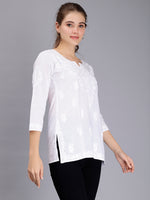 Load image into Gallery viewer, Seva Chikan Hand Embroidered White Cotton Lucknowi Chikankari Top SCL9101