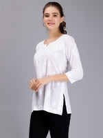 Load image into Gallery viewer, Seva Chikan Hand Embroidered White Cotton Lucknowi Chikankari Top SCL9101