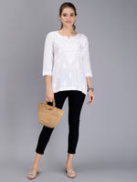 Load image into Gallery viewer, Seva Chikan Hand Embroidered White Cotton Lucknowi Chikankari Top SCL9101