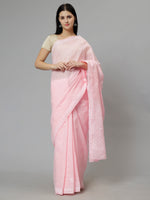 Load image into Gallery viewer, Seva Chikan Hand Embroidered Pink Terivoil Cotton Lucknowi Chikankari Saree- SCL6056