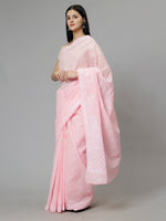 Load image into Gallery viewer, Seva Chikan Hand Embroidered Pink Terivoil Cotton Lucknowi Chikankari Saree- SCL6056