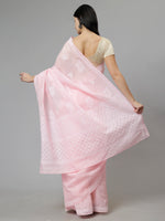 Load image into Gallery viewer, Seva Chikan Hand Embroidered Pink Terivoil Cotton Lucknowi Chikankari Saree- SCL6056