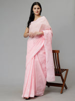 Load image into Gallery viewer, Seva Chikan Hand Embroidered Pink Terivoil Cotton Lucknowi Chikankari Saree- SCL6056