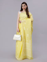Load image into Gallery viewer, Seva Chikan Hand Embroidered Yellow Terivoil Cotton Lucknowi Chikankari Saree- SCL6057