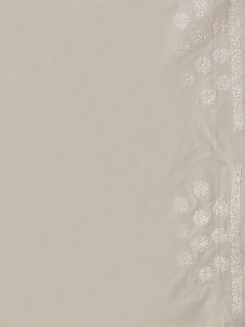 Seva Chikan Hand Embroidered Beige Terivoil Cotton Lucknowi Chikankari Saree- SCL6055