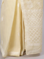 Load image into Gallery viewer, Seva Chikan Hand Embroidered Beige Terivoil Cotton Lucknowi Chikankari Saree- SCL6055