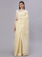 Load image into Gallery viewer, Seva Chikan Hand Embroidered Beige Terivoil Cotton Lucknowi Chikankari Saree- SCL6055