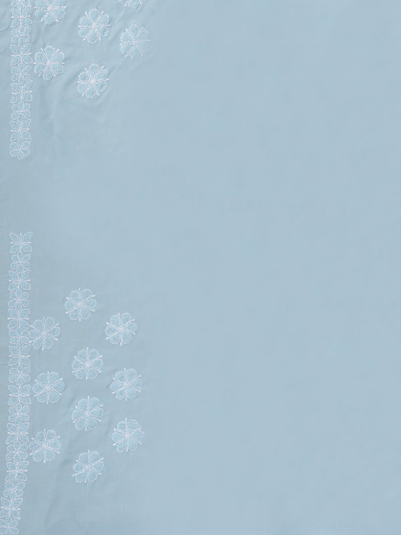 Seva Chikan Hand Embroidered Blue Terivoil Cotton Lucknowi Chikankari Saree- SCL6058