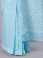 Load image into Gallery viewer, Seva Chikan Hand Embroidered Blue Terivoil Cotton Lucknowi Chikankari Saree- SCL6058