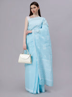 Load image into Gallery viewer, Seva Chikan Hand Embroidered Blue Terivoil Cotton Lucknowi Chikankari Saree- SCL6058