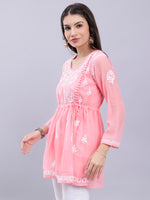 Load image into Gallery viewer, Seva Chikan Hand Embroidered Georgette Lucknowi Chikankari Top With Slip