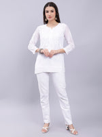 Load image into Gallery viewer, Seva Chikan Hand Embroidered White Crepe Lucknowi Chikankari Top With Inner SCL9107