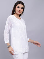 Load image into Gallery viewer, Seva Chikan Hand Embroidered White Crepe Lucknowi Chikankari Top With Inner SCL9107