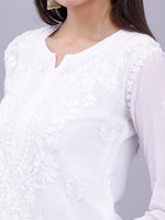Load image into Gallery viewer, Seva Chikan Hand Embroidered White Crepe Lucknowi Chikankari Top With Inner SCL9107