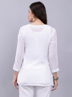 Load image into Gallery viewer, Seva Chikan Hand Embroidered White Crepe Lucknowi Chikankari Top With Inner SCL9107