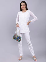 Load image into Gallery viewer, Seva Chikan Hand Embroidered White Crepe Lucknowi Chikankari Top With Inner SCL9107
