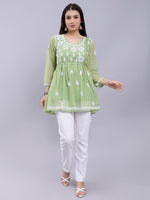 Load image into Gallery viewer, Seva Chikan Hand Embroidered Georgette Lucknowi Chikankari Top With Slip
