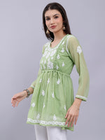 Load image into Gallery viewer, Seva Chikan Hand Embroidered Georgette Lucknowi Chikankari Top With Slip