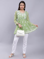 Load image into Gallery viewer, Seva Chikan Hand Embroidered Georgette Lucknowi Chikankari Top With Slip