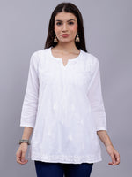 Load image into Gallery viewer, Seva Chikan Hand Embroidered White Cotton Lucknowi Chikankari Top SCL9106