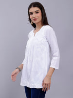 Load image into Gallery viewer, Seva Chikan Hand Embroidered White Cotton Lucknowi Chikankari Top SCL9106