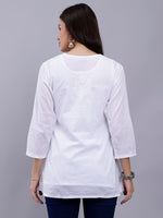 Load image into Gallery viewer, Seva Chikan Hand Embroidered White Cotton Lucknowi Chikankari Top SCL9106