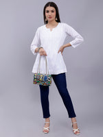 Load image into Gallery viewer, Seva Chikan Hand Embroidered White Cotton Lucknowi Chikankari Top SCL9106