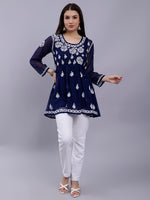 Load image into Gallery viewer, Seva Chikan Hand Embroidered Georgette Lucknowi Chikankari Top With Slip