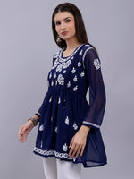 Load image into Gallery viewer, Seva Chikan Hand Embroidered Georgette Lucknowi Chikankari Top With Slip