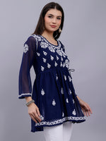 Load image into Gallery viewer, Seva Chikan Hand Embroidered Georgette Lucknowi Chikankari Top With Slip