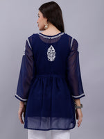 Load image into Gallery viewer, Seva Chikan Hand Embroidered Georgette Lucknowi Chikankari Top With Slip