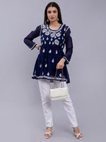 Load image into Gallery viewer, Seva Chikan Hand Embroidered Georgette Lucknowi Chikankari Top With Slip