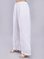 Load image into Gallery viewer, Seva Chikan Hand Embroidered Lucknowi Chikankari Sea Green Georgette Top and White Palazzo Set for Women SCL8035