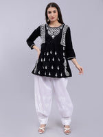 Load image into Gallery viewer, Seva Chikan Hand Embroidered Lucknowi Chikankari Black Cotton Top and White Afghani Salwar Set for Women SCL8032