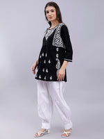 Load image into Gallery viewer, Seva Chikan Hand Embroidered Lucknowi Chikankari Black Cotton Top and White Afghani Salwar Set for Women SCL8032