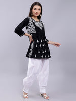 Load image into Gallery viewer, Seva Chikan Hand Embroidered Lucknowi Chikankari Black Cotton Top and White Afghani Salwar Set for Women SCL8032