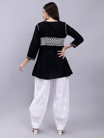 Load image into Gallery viewer, Seva Chikan Hand Embroidered Lucknowi Chikankari Black Cotton Top and White Afghani Salwar Set for Women SCL8032