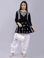 Load image into Gallery viewer, Seva Chikan Hand Embroidered Lucknowi Chikankari Black Cotton Top and White Afghani Salwar Set for Women SCL8032