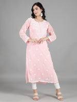 Load image into Gallery viewer, Seva Chikan Hand Embroidered Georgette Chikankari Kurta With Slip