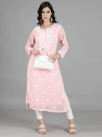 Load image into Gallery viewer, Seva Chikan Hand Embroidered Georgette Chikankari Kurta With Slip