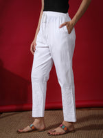 Load image into Gallery viewer, Seva Chikan Hand Embroidered White Cotton Lucknawi Chikankari Pant-SCL11001