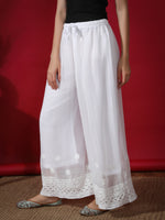 Load image into Gallery viewer, Seva Chikan Hand Embroidered White Georgette Lucknawi Chikankari Palazzo-SCL11007