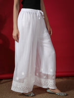 Load image into Gallery viewer, Seva Chikan Hand Embroidered White Georgette Lucknawi Chikankari Palazzo-SCL11007