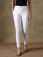 Load image into Gallery viewer, Seva Chikan Hand Embroidered White Lycra Lucknawi Chikankari Pant-SCL11022