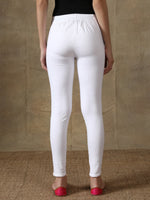 Load image into Gallery viewer, Seva Chikan Hand Embroidered White Lycra Lucknawi Chikankari Pant-SCL11022