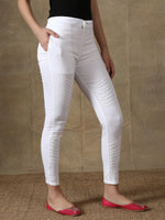 Load image into Gallery viewer, Seva Chikan Hand Embroidered White Lycra Lucknawi Chikankari Pant-SCL11022