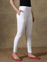 Load image into Gallery viewer, Seva Chikan Hand Embroidered White Lycra Lucknawi Chikankari Pant-SCL11022